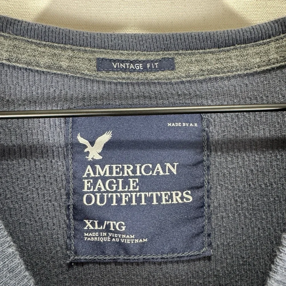 American Eagle Shirt Mens XL Blue Thermal Crewneck Vintage Fit Y2K Pullover‎